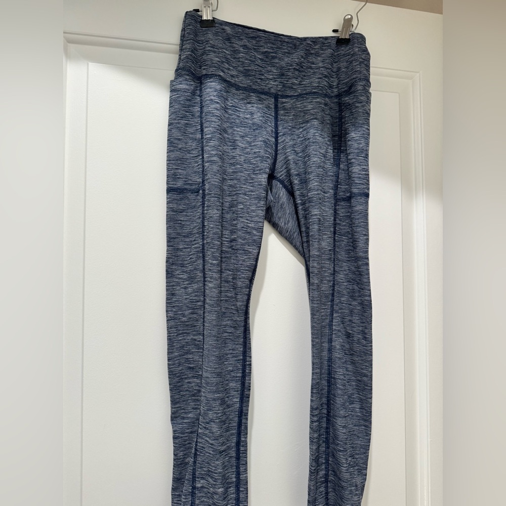 New Balance High-Waisted Full-Length Leggings Heathered Blue/Gray, Side Pockets